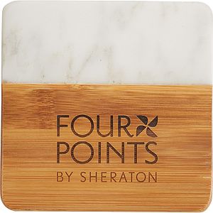 Marble and Bamboo Coaster Set