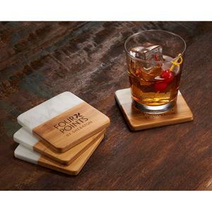 Marble and Bamboo Coaster Set