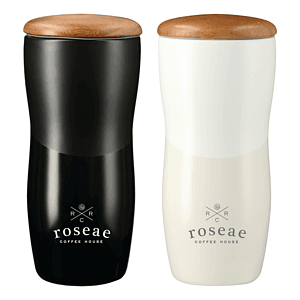 Reno Double Wall Ceramic Tumbler w/Wood Lid 10oz