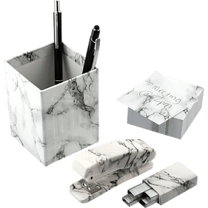 4 Piece Faux Marble Desktop Set