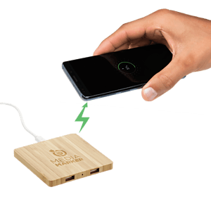 FSC® 100% Bamboo Wireless Charge Pad w/Dual Output