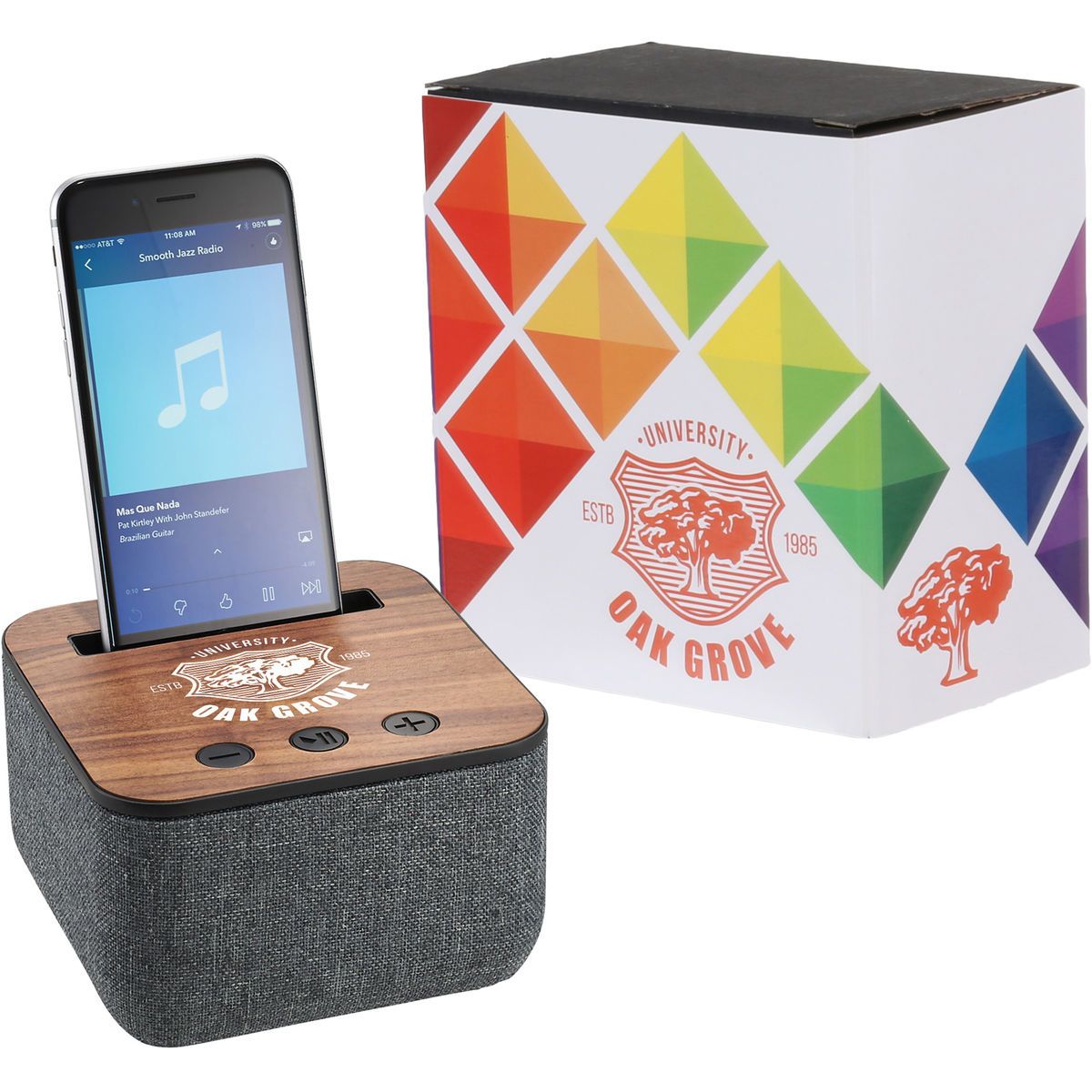 Promotional Shae fabric bluetooth speaker with full color wrap