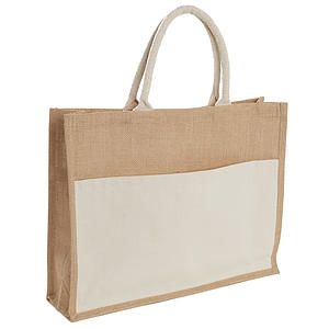 Jute Shopper Tote with Recycled Cotton Pocket