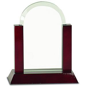 9 Jade Clip Corner Glass Award with Rosewood Finish Base