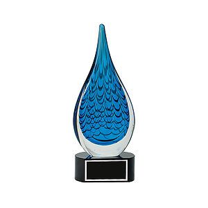 12 12 Blue Raindrop Art Glass Award