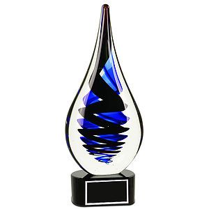 11 14 Black Twist Rain Drop Art Glass Award