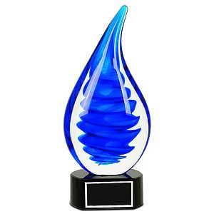 10 14 Blue Twist Rain Drop Art Glass Award