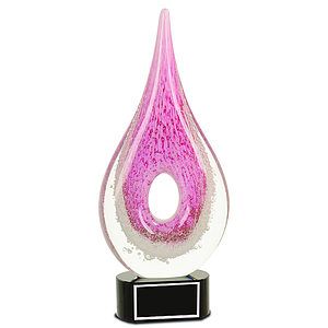 12 Pink Round Window Rain Drop Art Glass Award