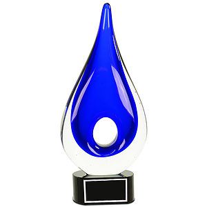 11 14 Blue Round Window Rain Drop Art Glass Award