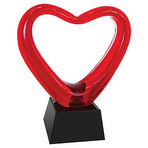 6 12 Red Heart Art Glass Award with Black Base