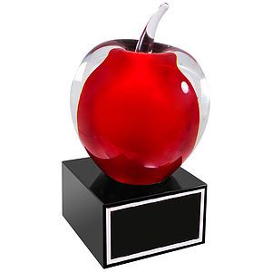 5 34 Red and Clear Glass Apple Award with Black Base