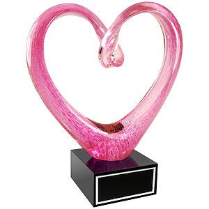 9 Pink Glass Heart Award with Black Base