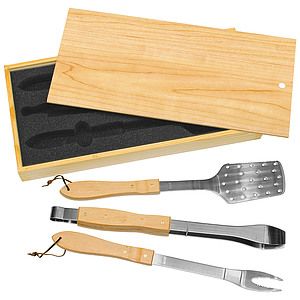 3-Piece BBQ Set in Wooden Pine Box