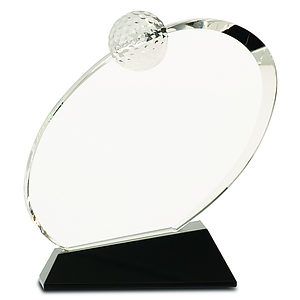 7 14 Clear Crystal Oblong Golf Award on Black Crystal Base