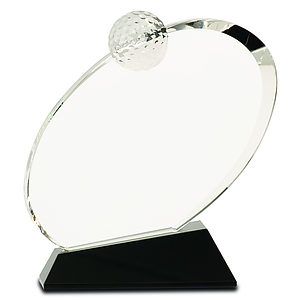 6 Clear Crystal Oblong Golf Award on Black Crystal Base
