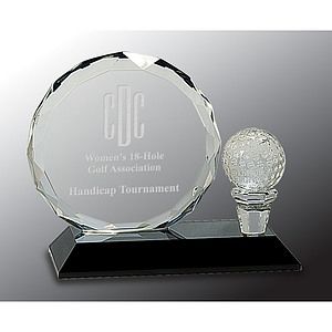 5 12 Round Facet Crystal with Golf Ball on Black Pedestal Base