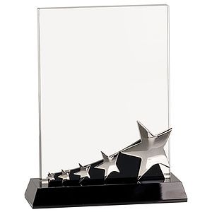 8 Rectangle Crystal with Silver Stars on Black Pedestal Base