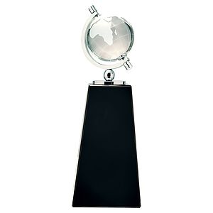 9 Crystal Spinning Globe on Black Pedestal Base