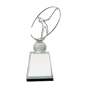 11 ClearBlack Crystal Golf Award with Silver Metal Oval Figure