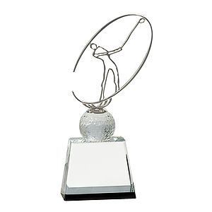 10 ClearBlack Crystal Golf Award with Silver Metal Oval Figure