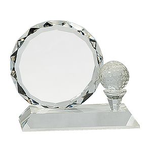 5 14 Round Facet Crystal with Golf Ball on Clear Pedestal Base