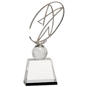 10 ClearBlack Crystal Award with Silver Metal Oval Star