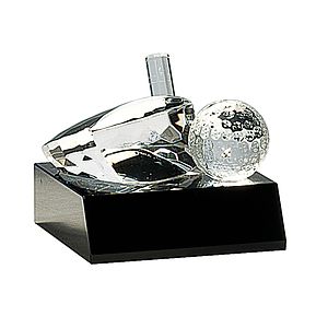 3 Clear Crystal Golf Ball  Club on Black Pedestal Base