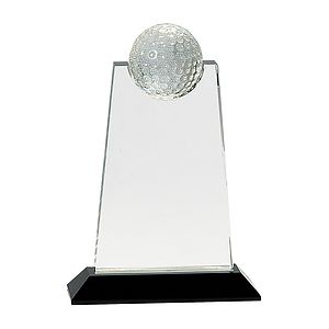 9 Clear Crystal Tablet with Inset Golf Ball on Black Pedestal Base