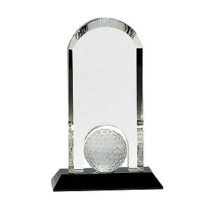 9 Clear Crystal Dome with Inset Golf Ball on Black Pedestal Base