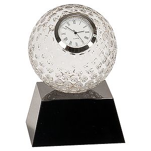 5 Clear Crystal Golf Ball Clock with Black Pedestal Base