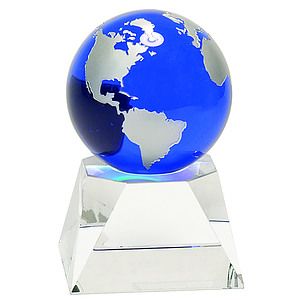 6 12 Blue Crystal Globe on Clear Crystal Base