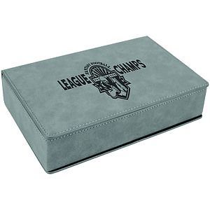 6 Oz. Gray Laser Engraved Leatherette Flask Gift Set