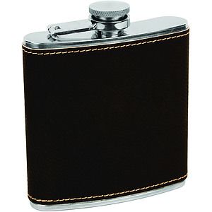 BlackGold Leatherette Wrapped 6 Oz. Stainless Steel Flask