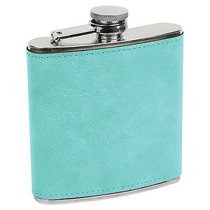 Teal Leatherette Wrapped 6 Oz. Stainless Steel Flask