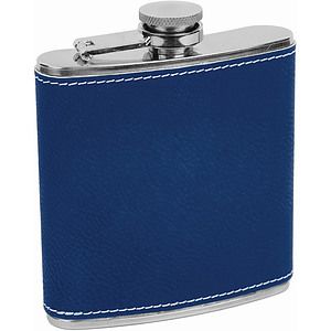 6 Oz. BlueSilver Laser Engraved Leatherette Stainless Steel Flask