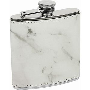 6 Oz. White Marble Laser Engraved Leatherette Stainless Steel Flask