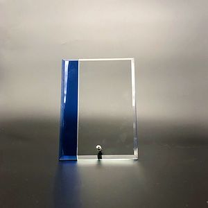 Clear Glass Award with Sapphire Blue Highlight and Silver Plated Post (6x8)