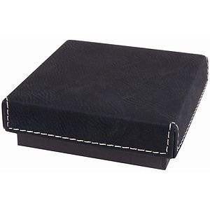 BlackSilver Medal Box with Laser Engraved Leatherette Lid (3 12 x 3 12)
