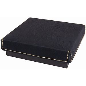 BlackGold Medal Box with Laser Engraved Leatherette Lid (4 x 4)