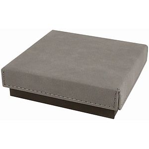 Gray Medal Box with Laser Engraved Leatherette Lid (4 x 4)