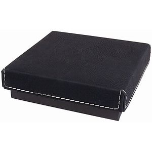 BlackSilver Medal Box with Laser Engraved Leatherette Lid (4 x 4)