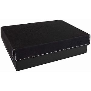 BlackSilver Gift Box with Laser Engraved Leatherette Lid (7 3 8 x 5 34)