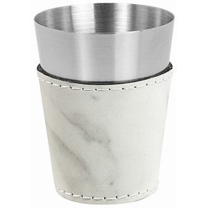 2 Oz. White Marble Laser Engraved Leatherette  Stainless Steel Shot Glass