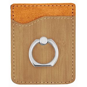 Bamboo Laser Engraved Leatherette Phone Wallet with Silver Ring