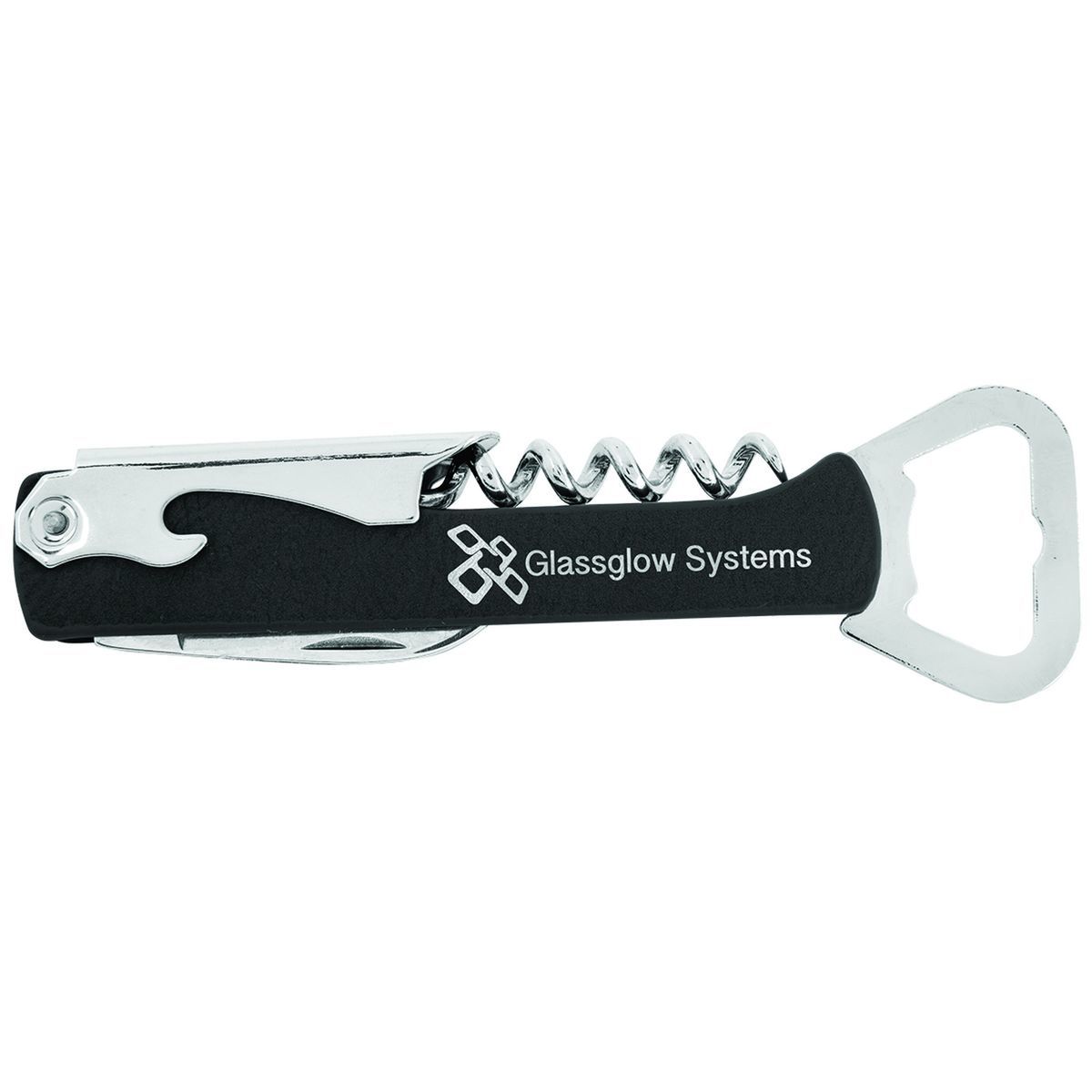 5.25 BlackSilver Leatherette Bottle Opener