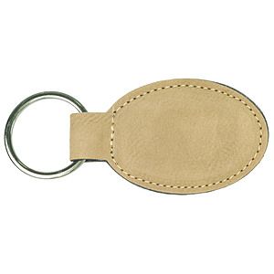 Light Brown Leatherette Oval Keychain (3 x 1 34)