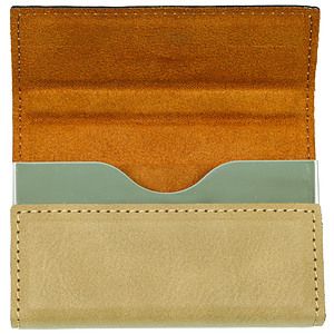 Light Brown Leatherette Hard Business Card Holder (3 34 x 2 34)