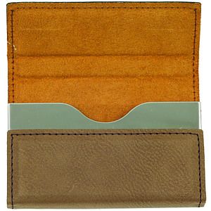 Dark Brown Leatherette Hard Business Card Holder (3 34 x 2 34)