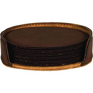 4 Round Dark Brown Leatherette Coaster Set
