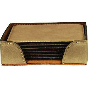 Square Light Brown Leatherette Coaster Set (4 x 4)